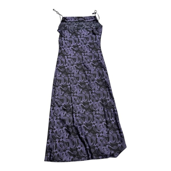 ARDENE Dragon Print Shiny Faux Silk Satin Long Slip Dress Womens Medium - Picture 2 of 4